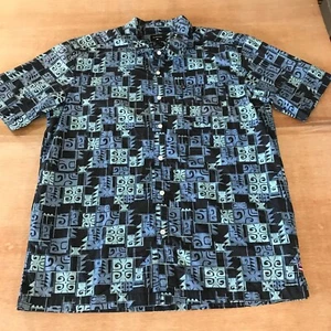 Quicksilver Regular Fit Hawaiian Shirt Men L Blue Geometric Button Up Pocket - Picture 1 of 13
