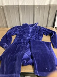 liz sport vintage 80s Velvet Full Zip Front Jumpsuit Size L Purple - Picture 1 of 4