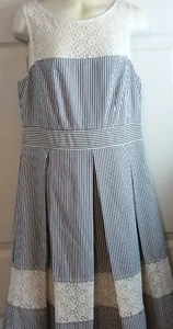 London Times Pinstripe & Lace Crochet Seer Sucker Sleeveless Dress Sz 6 - Picture 1 of 9