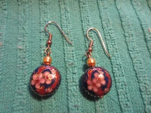 Vintage Ohrhänger Ohrhänger Cloisonne Steine handbemalt HÜBSCH - Bild 1 von 10