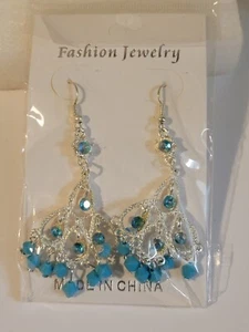 Fashion Dangle Blue Bead 3 inch Earrings - Picture 1 of 2
