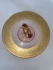 Vintage Pink Depression Glass Cookie  Tray With  Gold Trim And Handle