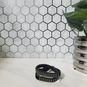 Tory Burch Double Wrap Black Velvet and Leather Rhinestone Bracelet with Logo - Picture 1 of 18