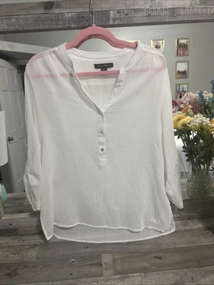 Tommy Bahama Mujer M Roll Tab Gasa Túnica Top Cuello en V Algodón Transparente Kapalua Resor Foto 1 de 4