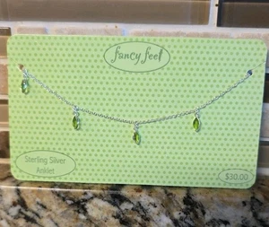 Fancy Feet Sterling Silver Anklet Green Stones August Birthstone Retails $30 NEW - Picture 1 of 4