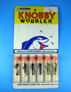 De colección Nuevo de Lote Antiguo Luhr Jensen & Sons Knobby Wobbler Cucharas de Metal Dorado (x6) En Tarjeta de Exhibición - Imagen 1 de 6