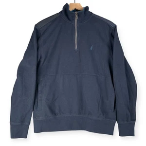 Nautica Men’s Size M Quarter Zip Pullover Sweatshirt Navy Blue Logo Collared - Picture 1 of 7
