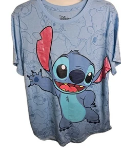 Disney Stitch Graphic T-Shirt Blue Women's Size XL Round Neck Short Sleeve New - Picture 1 of 6