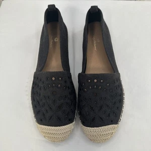 Tommy Bahama Shoes Women 9 Selena Black Cream Eyelet Espadrilles Flat Slip On - Picture 1 of 10