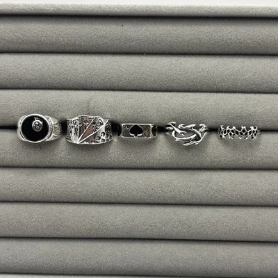 Y2K Vintage Silver Rings 8 Ball Cards 5pcs Stainless Steel Brand New  - Image 1 of 3