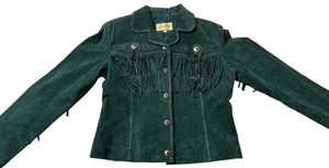 Scully Leather Damen Perlen Fransen Conchos Wildschwein Wildleder Jacke schwarz - Bild 1 von 13