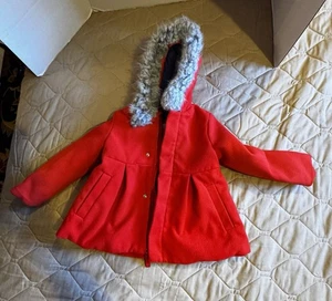Cat & Jack Girl’s Red Winter Coat With Faux Fur On Hood Size 3T - Picture 1 of 9