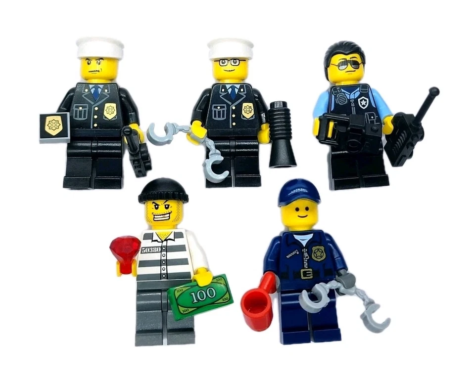 NEW LEGO® #1 Police Minifigure Lot of 5 Fbi Cops Criminal Police City Town Crook - Image 1 of 1