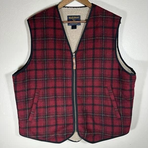 Gilet vintage Woolrich uomo taglia L Loden sherpa foderato misto lana rosso a quadri - Foto 1 di 4