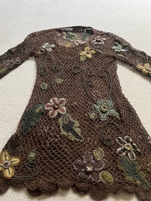 PERUVIAN CONNECTION 'Art to Wear' Hand Crocheted Lace Jumper Pullover. UK 8-10 - Image 1 of 4