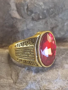 Herren Ring Gr 63 in Gold sehr auffällig und großer feuerroter Stein Antikdesign - Picture 1 of 5