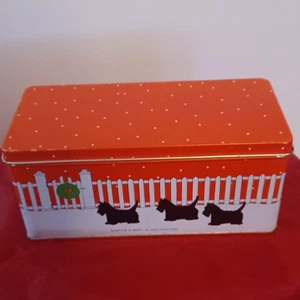 Vtg Scottie Scottish Terrier Dog Tin 6.75" dia. Lynda Sylvester Very Good Cond - Picture 1 of 5