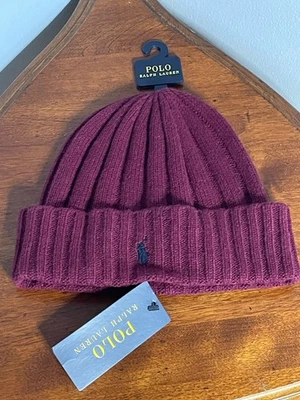 Polo Ralph Lauren Logo Pony Borgoña Lana Tejido Puños Gorro Gorra Hombres OS NUEVO Foto 1 de 3