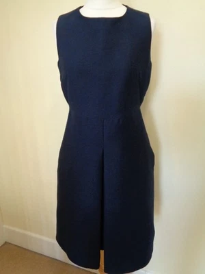 BURBERRY NAVY BLUE COTTON & SILK SLEEVELESS DRESS WITH PLEAT DETAIL - SIZE 8 - Image 1 of 4