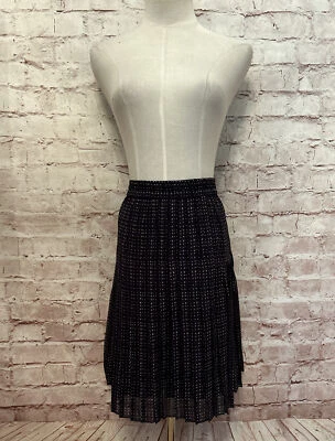 LOFT Womens Pull-On Plaid Pleated Skirt Size Medium Navy Blue Chiffon NEW - Image 1 of 4
