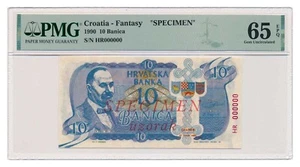 CROATIA banknote 10 Banica 1990 Specimen PMG 65 EPQ Gem Uncirculated RARE - Picture 1 of 7