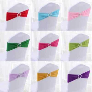 50pcs/lot Stretch Spandex Chair Covers Bands With Buckle Slider Chair Sashes Bow - Picture 1 of 43