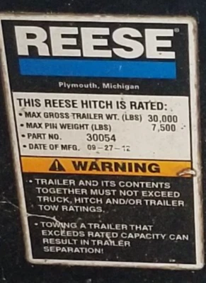 Quinta rueda REESE: enganche no extraíble 30.000 lb. capacidad remolque Foto 1 de 4