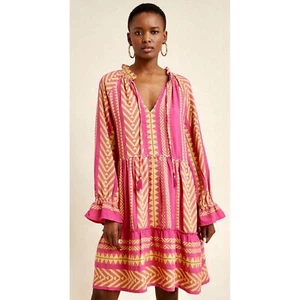 Maeve Anthropologie Dominique Dress Bohemian Ruffle Neck Long Sleeve Small L1 - Picture 1 of 8