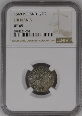 1548 Poland - 1/2 G Groschen - Lithuania - NGC XF45 a - Image 1 of 2