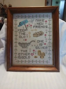 Vintage Waldorf Framed Embroidery / Make New Friends / Keep The Old - Picture 1 of 2