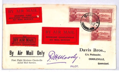 Piloto de correo aéreo de Australia firmado PRIMER VUELO Charleville Brisbane 1929 YM238 Foto 1 de 4