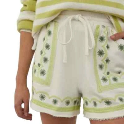 Шорты Anthropologie размер XL махровые с вышивкой белые зеленые карманы для ежедневной практики - Изображение 1 из 4