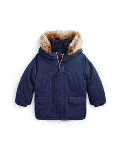 Polo Ralph Lauren Artificial-fur-Trim Down Parka Jacket Boys 5 Newport Navy Snap - Picture 1 of 18