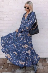 Spell & The Gypsy Aurora Maxi Gown Dress Size XS Blue Floral Boho Long Sleeves - Imagen 1 de 17
