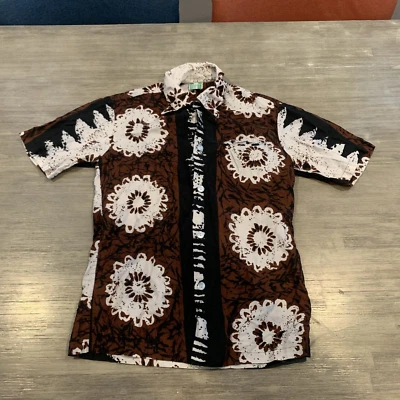 Camisa Hawaiana Waltah Clarkes Años 60 Marrón Floral Algodón Cuello Lazo Talla XS Foto 1 de 4