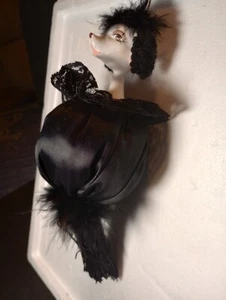 Gothic Portia-Style Poodle Ornament w/ Tassle, Feather Satin, Lace Tree Gift - Picture 1 of 8