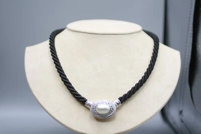 Gargantilla Judith Ripka colgante de perlas de plata de ley 925 cordón negro R11 Foto 1 de 4