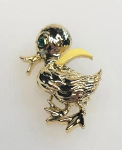 Vintage Brooch Yellow Enamel, Rhinestone and Gold-Tone Duckling 1.5'' - Picture 1 of 4