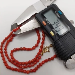 NATURAL RED CORAL necklace, beads 3.4 mm gold plated silver clasp - Picture 1 of 5