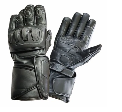 PROANTI Motorradhandschuhe Leder Motorrad Handschuhe Schwarz längere Stulpe touch screen