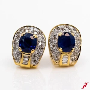 Orecchini 18K/750 Gelbold 2 Zaffiri 46 Brillanti Baguette 2,0ct - Valore - Foto 1 di 2