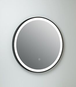 Keenware KBM-347 Round LED Black Framed Bathroom Mirror With Demister; 600mm