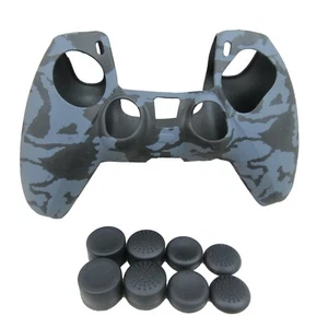 For PS5 Controller Silicone Grip Black Camo Cover + (8) Analog Thumb Caps - Picture 1 of 11