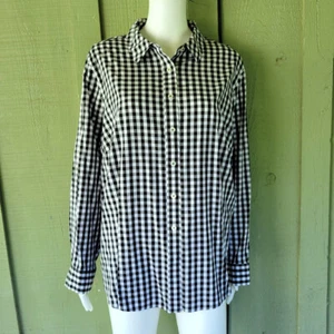 New TALBOTS Black Gingham Plaid Shirt Top 22WP Womens Petite Plus - Picture 1 of 4