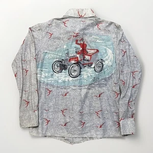 Vintage Van Heusen Acetate Shirt Mens M Car Graphic Birds 50s Vanafit  - Picture 1 of 13