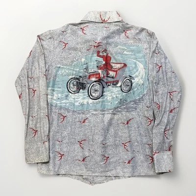 Vintage Van Heusen Acetate Shirt Mens M Car Graphic Birds 50s Vanafit  - Image 1 of 4