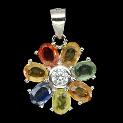 925纯银吊坠椭圆形蓝宝石4x3毫米天然宝石首饰 — 第 1/4 张图片