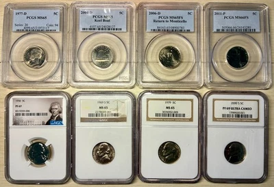 Nickel Lovers' Lot! 8 PCGS & NGC Graded US Nickels, Uncirculated & Proofs, FS! - Image 1 of 2