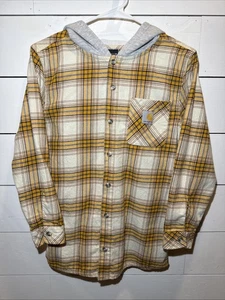 Carhartt Youth Plaid Hooded Flannel Shirt Yellow Multicolor Large 14-16 - Picture 1 of 4
