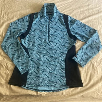 Kerrits Long Sleeve 1/2 Zip Top Size LARGE Blue Equestrian Horse AOP Riding USA - Image 1 of 4